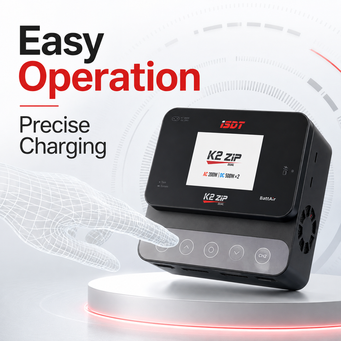 ISDT K2 ZIP smart battery charger with simple charging controls and interface