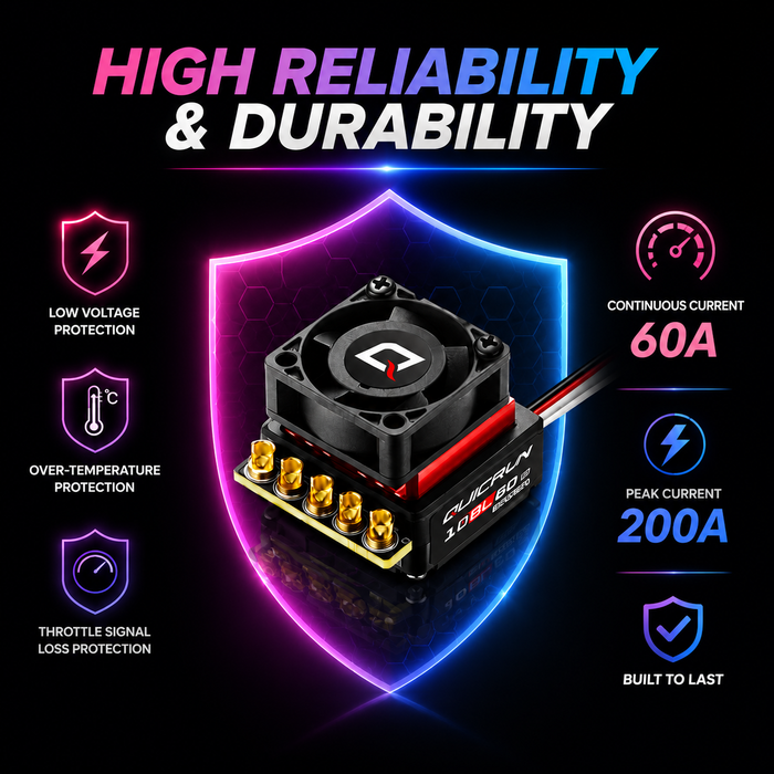 Hobbywing QUICRUN 10BL60 Sensored G2 60A 2S Brushless ESC for 1/10 Touring, Drift & Buggy
