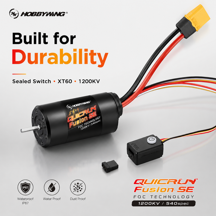 Systém Hobbywing QUICRUN Fusion SE 1200KV FOC 2 v 1 s regulátorem otáček 40 A a motorem pro crawler modely RC v měřítku 1/10