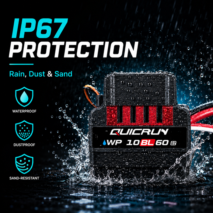 Hobbywing QUICRUN WP 10BL60 G2 60A 2-3S Waterproof Brushless ESC with Fan for 1/10 RC Cars