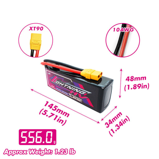 Size and weight overview of cnhl 7200mah 4s 120c lipo battery
