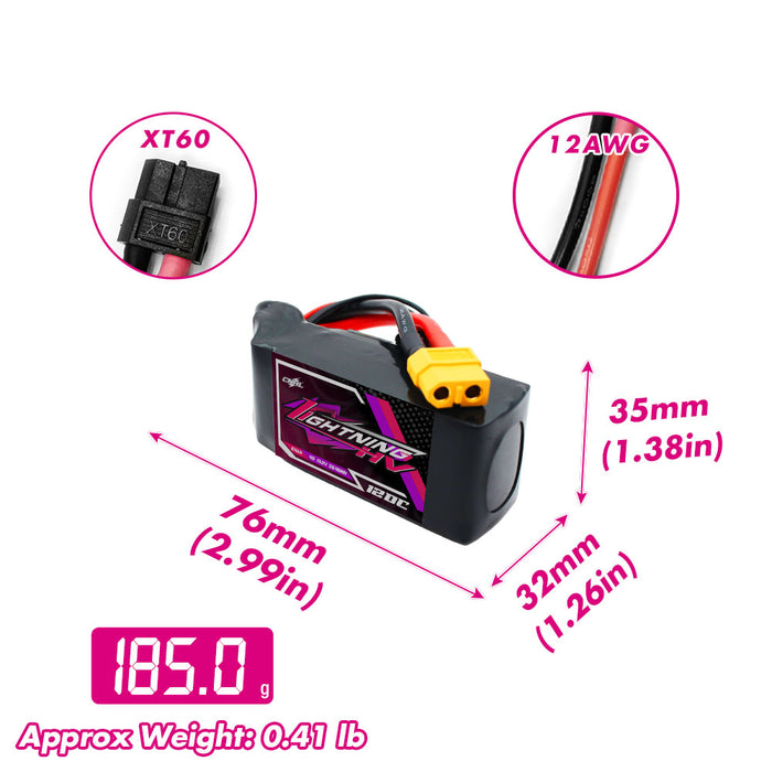 Size and weight overview of cnhl 2400mah 4s 120c lipo battery