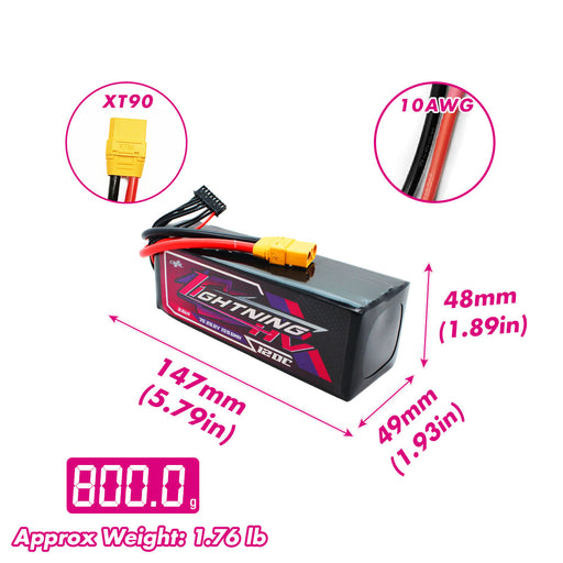 Size and weight overview of cnhl 6000mah 7s 120c lipo battery