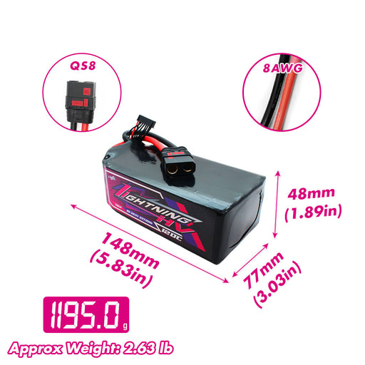 Size and weight overview of cnhl 7800mah 8s 120c lipo battery