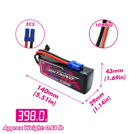 Size and weight overview of cnhl 4500mah 4s 120c lipo battery