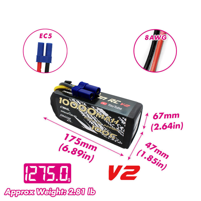 CNHL Innovation RC Serisi 10000mAh 22.2V 6S 100C Lipo Pil EC5 Fişli