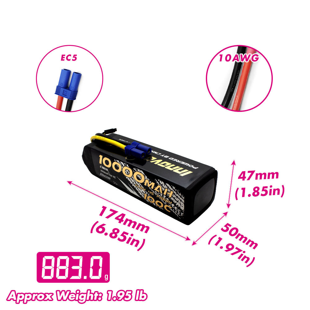 CNHL 10000mAh 14.8V 4S 100C Lipo Battery with EC5 Plug