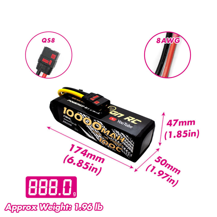 CNHL 10000mAh 4S Lipo Battery Dimensions and Specs