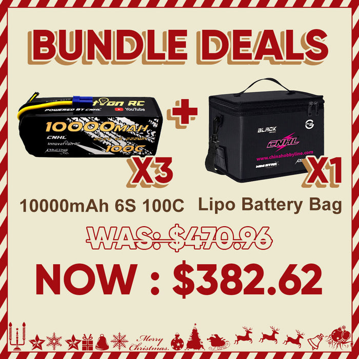 3 Packs of 6S 10000mAh 100C EC5 + LiPo Battery Bag