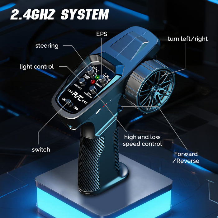 2.4GHz transmitter of Hstar D43-01Q 911 drift RC car showing proportional control and gyro sensitivity knob