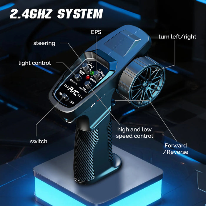 2.4GHz transmitter of Hstar D43-01Q 911 drift RC car showing proportional control and gyro sensitivity knob