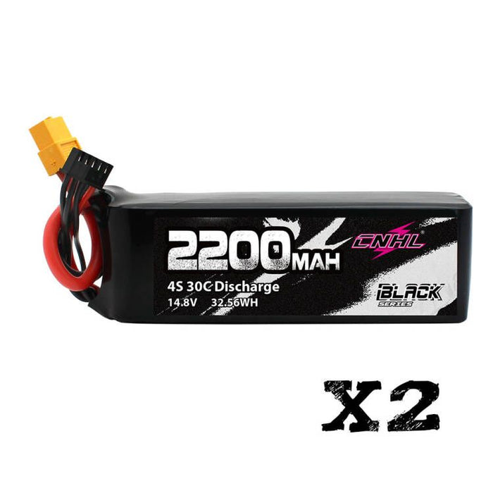 2 Packs CNHL Black Series 2200mAh 14.8V 4S 30C Lipo Battery with XT60 - CA Warehouse/UK Warehouse