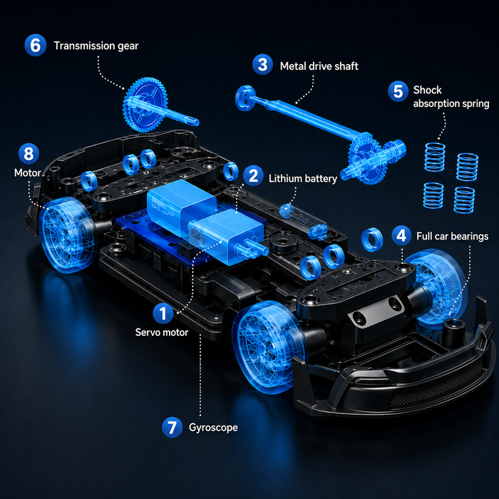 Hstar D24-03S 4WD gyro RC drift car chassis structure with servo battery motor and bearings