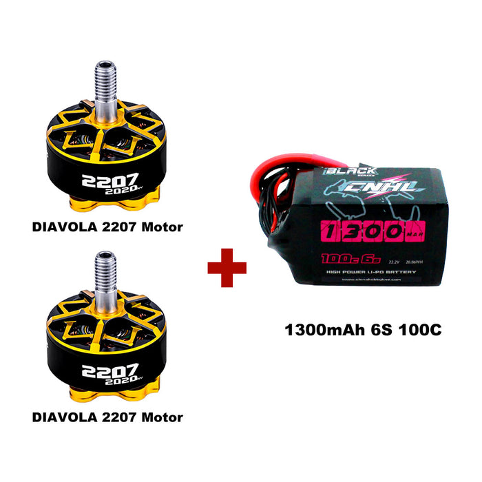 [Kombination] 1 Packung 1300 mAh 6S 100C Lipo-Akku und 2 Packungen Co-Branding-Motor DIAVOLA 2207
