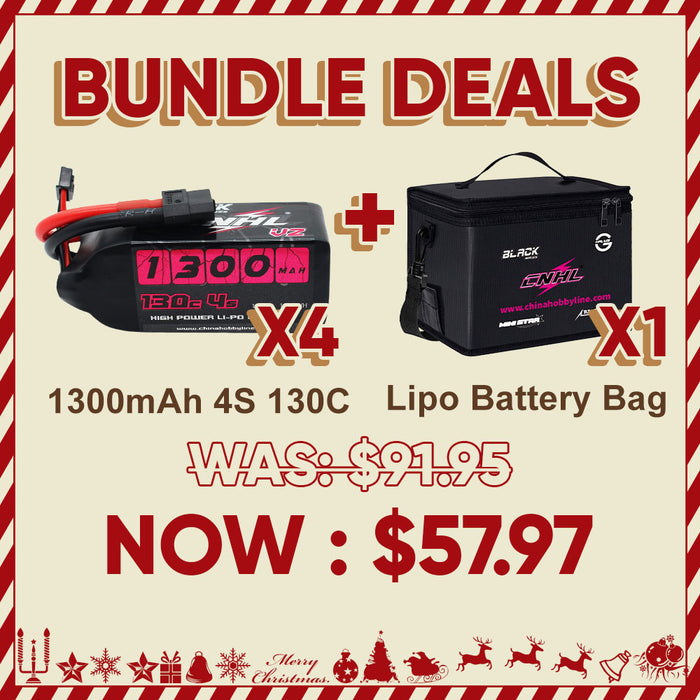 4パック 4S 1300mAh 130C XT60 + LiPoバッテリーバッグ