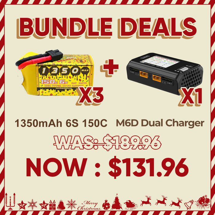 3 Packungen 6S 1350mAh 150c XT60 & 1 Satz ToolkitRC M6D Dual-Ladegerät
