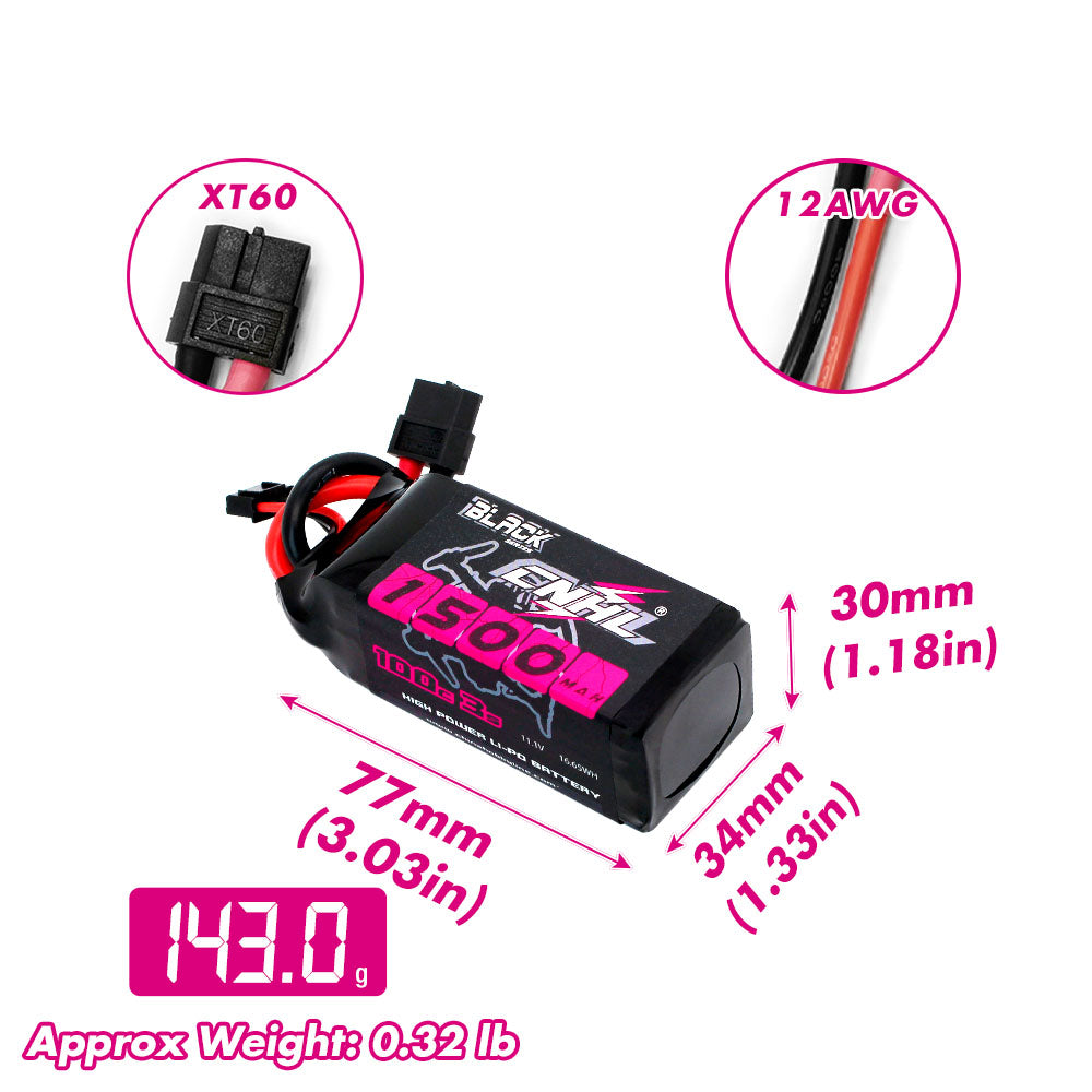 1500mAh 11.1V 3S リポバッテリー XT60 コンボパック — ChinaHobbyLine