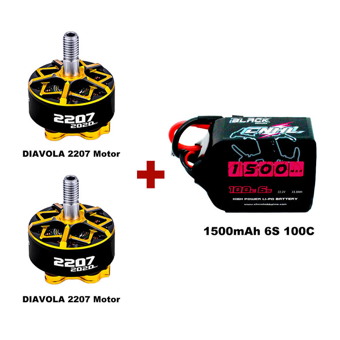 <tc>[Combo] 1 paquete de batería Lipo 1500mAh 6S 100C y 2 paquetes de motor de marca compartida DIAVOLA 2207</tc>