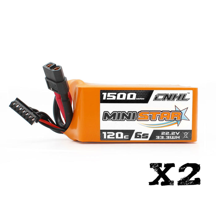2 Packs CNHL MiniStar 1500mAh 22.2V 6S Lipo Battery 120C with XT60 Plug