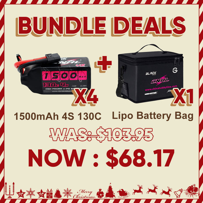 4パック 4S 1500mAh 130C XT60 + LiPoバッテリーバッグ