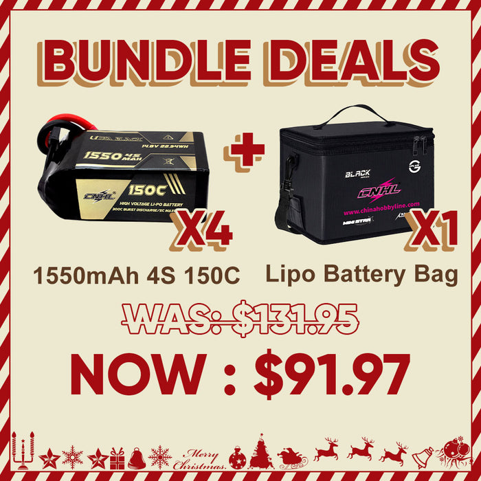 4 verpakkingen van 4S 1550mAh 150C XT60 + LiPo batterijtasje