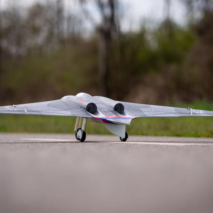 CNHL AviNationRC Horten Ho 229 RC plane rear three-quarter view on runway
