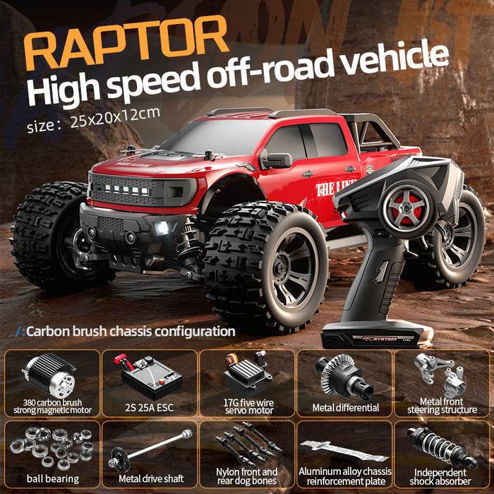 SCY 18102 brushed RC monster truck promotional poster with wheel details