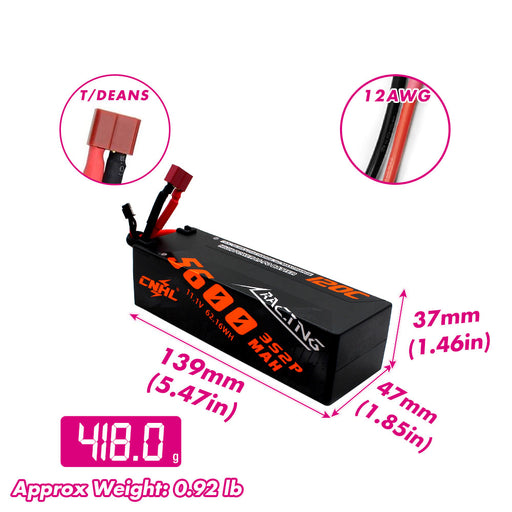 CNHL Racing Series 5600mAh 11.1V 3S2P 120C Hard Case Lipo Battery with T/Dean Plug
