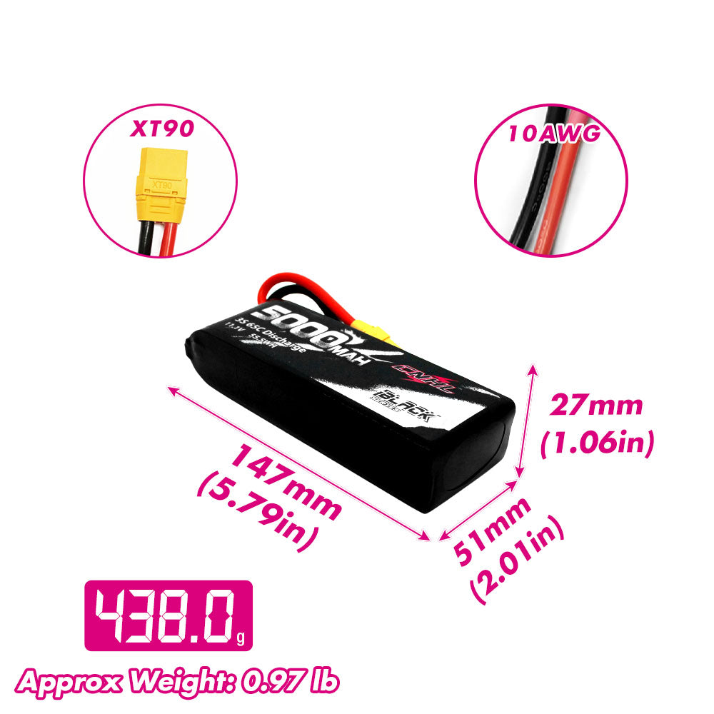 CNHL Black Series 5000mAh 11.1V 3S Lipo Battery 65C — ChinaHobbyLine