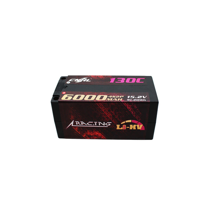CNHL Racing Series 6000mAh 15.2V 4S 130C LiHV Shorty Hardcase LiPo Battery with 1 Pair of 5mm Heatsink Bullet Plug Grips