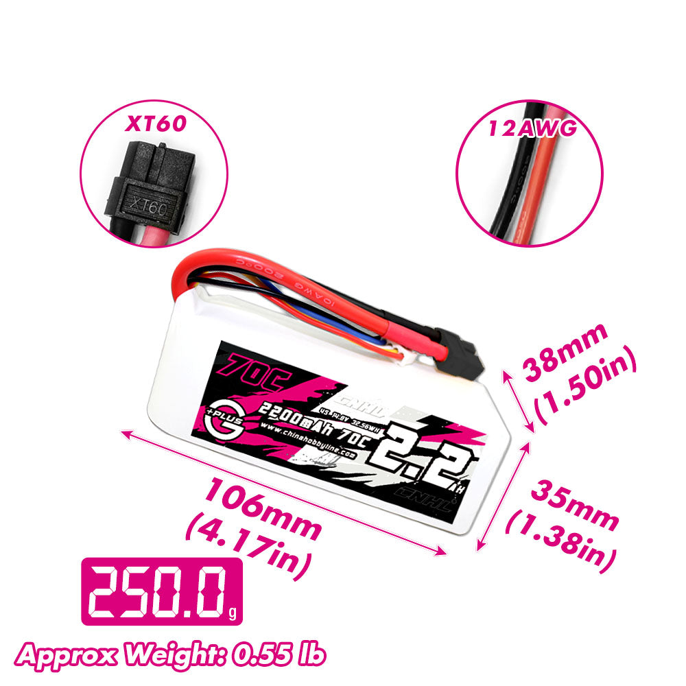 2 Paket CNHL G+Plus 2200mAh 14.8V 4S LiPo Pil 70C XT60 Fişli ürün fotoğrafı