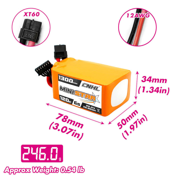 [Combo] 2 Packs CNHL Black Series 1300mAh 22.2V 6S 100C Lipo Battery with XT60 Plug