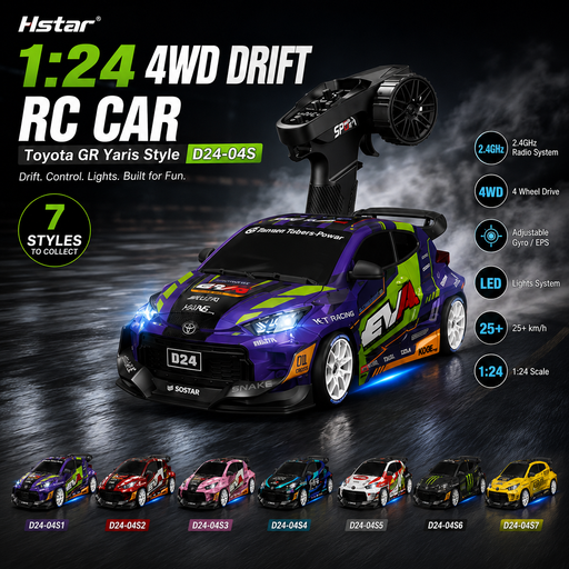 Hstar D24-04S 1:24 Toyota GR Yaris style 4WD gyro drift RC car with 7 livery options