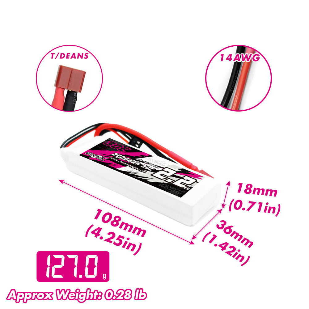 2200mAh 7.4V 2S 30C Lipo Battery | T-Plug RC Power — ChinaHobbyLine