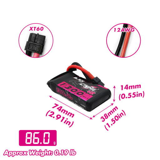 Size and weight overview of cnhl 1300mah 2s 130c lipo battery