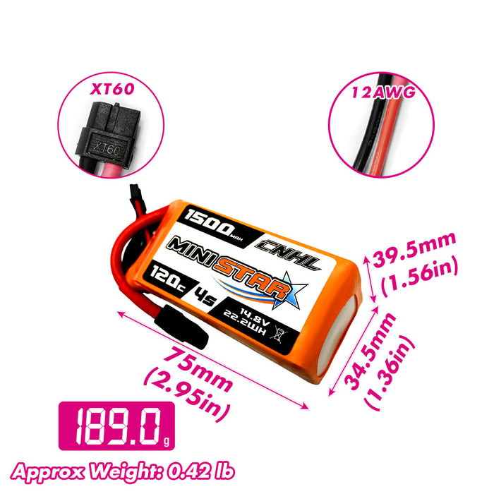 CNHLBlaCkシリーズ1500mAh14.8V4S 100C Lipoバッテリー（XT60プラグ付き）