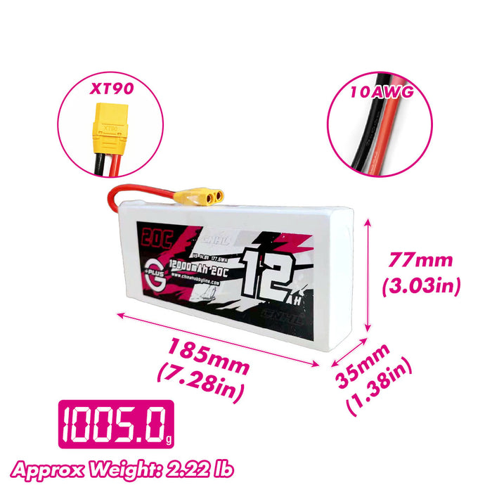 CNHL 12000mAh 14.8V 4S 20C Lipo Battery with XT90 Plug