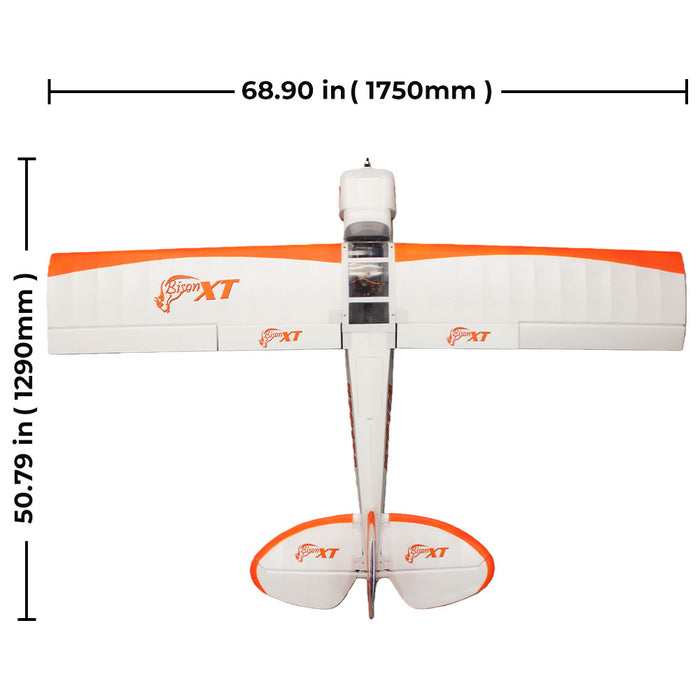 CNHL Bison XT STOL V2 1750mm wingspan and 1290mm length top view dimensions graphic