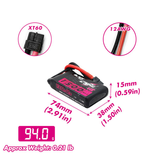 Size and weight overview of cnhl 100mah 2s 130c lipo battery