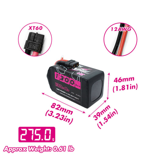 Size and weight overview of cnhl 1300mah 8s 130c lipo battery