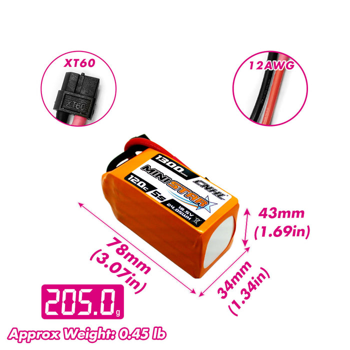Batería Lipo CNHL MiniStar 1300mAh 18.5V 5S 120C con enchufe XT60 