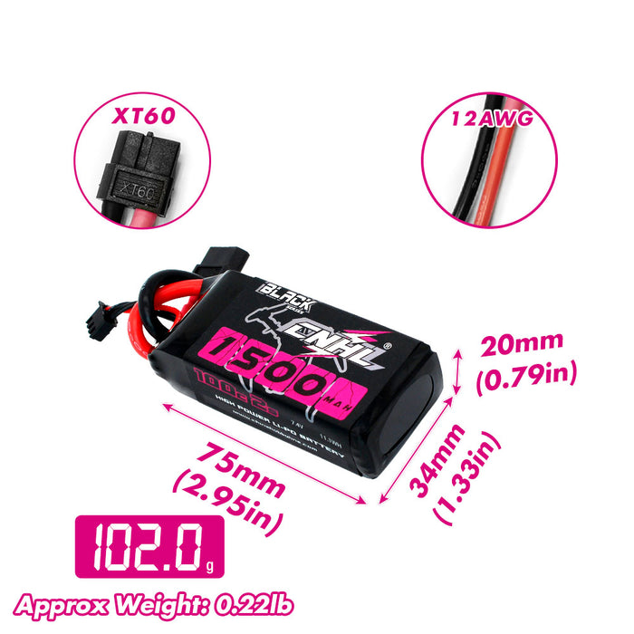 CNHL Black Series 1500mAh 7.4V 2S 100C Lipo Battery with XT60 Plug
