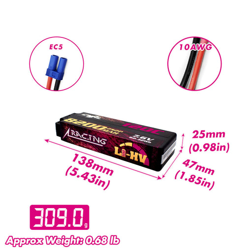 CNHL Racing Series LiHV 8200mAh 7.6V 2S 120C Hard Case with EC5 Plug