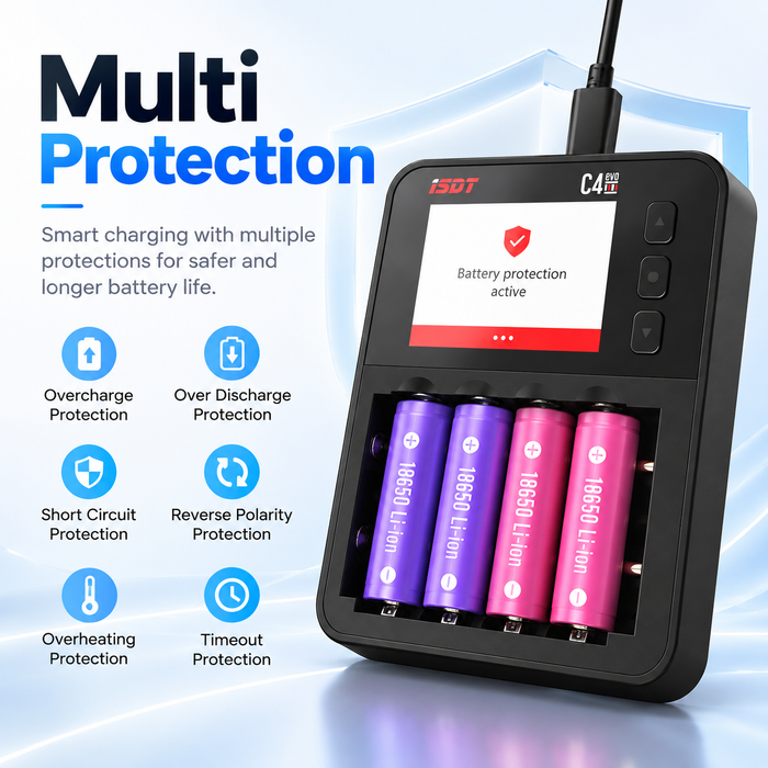 Chargeur de batterie intelligent ISDT C4 EVO à 6 canaux pour AA AAA 18650 21700 et 26700