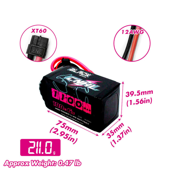 [Combo] 2 Packs CNHL Black Series 1100mAh 22.2V 6S 100C Lipo Battery with XT60 Plug