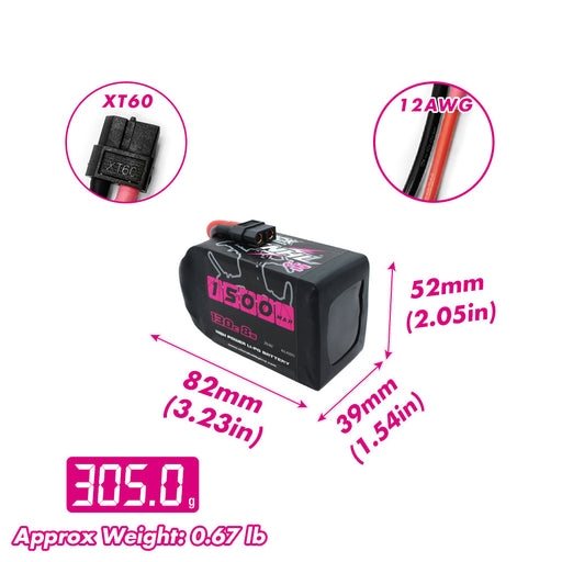 Size and weight overview of cnhl 1500mah 8s 130c lipo battery