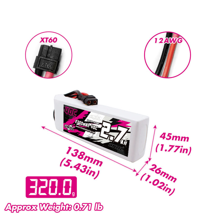 CNHL 2700mAh 14.8V 4S 40C Batería Lipo con XT60