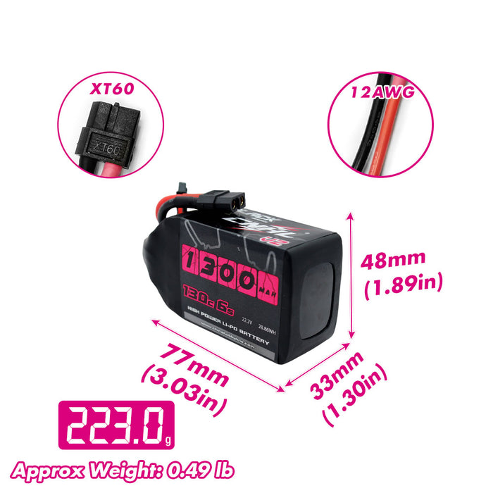 CNHL MiniStar 1300mAh 22.2V 6S 120C Lipoバッテリー（XT60プラグ付き）