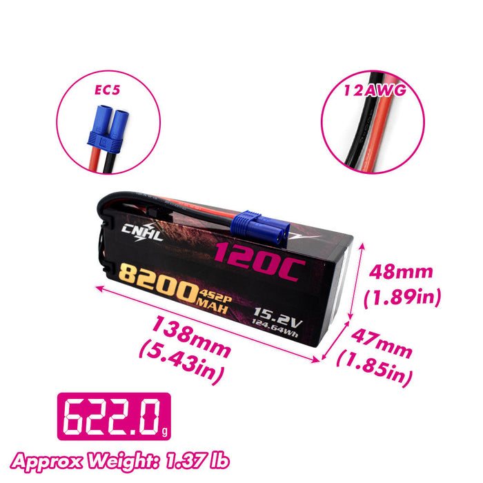 CNHL Racing Series LIHV 8200mAh 15.2V 4S 120C HV Hard Case Lipo Battery with EC5 Plug For RC Racing