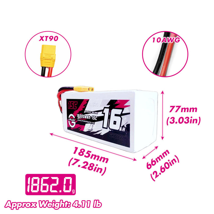 CNHL 16000mAh 22.2V 6S 15C Lipo Battery with XT90 Plug